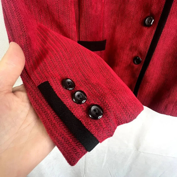 Perceptions Petite Red with Black Trim 3 Button Blazer Size 16P - Picture 4 of 9